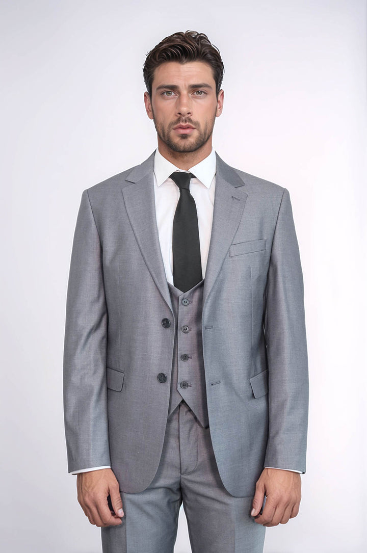 بدلة رجالية رمادية اللون بقصّة Slim Fit مع سترة | ويس