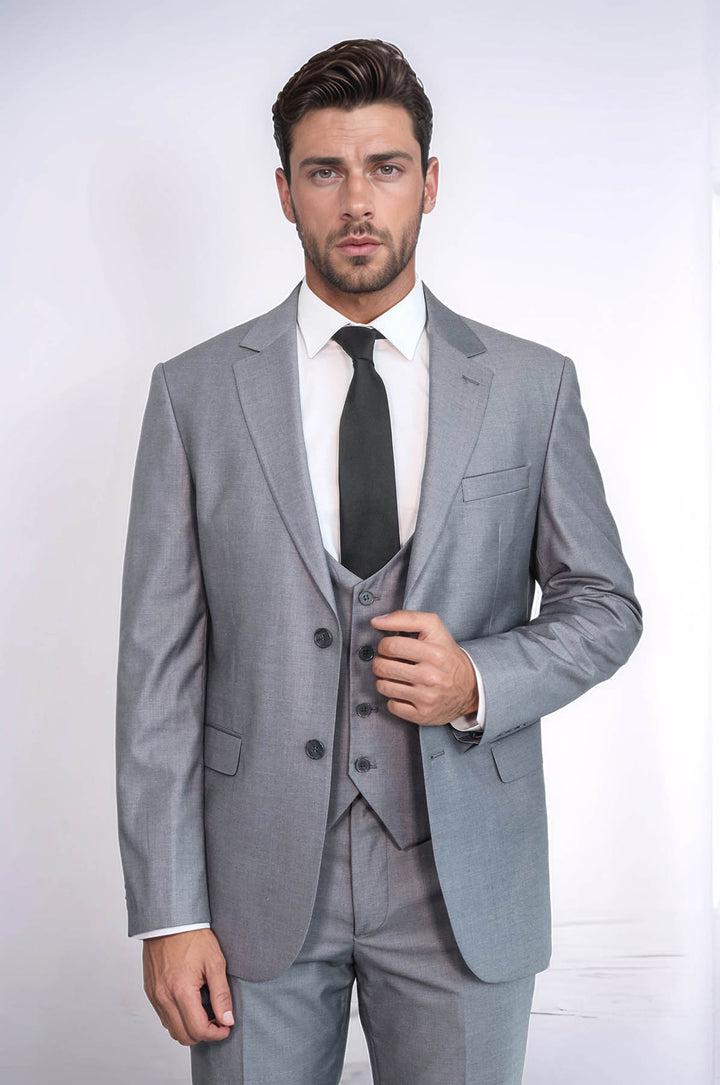 بدلة رجالية رمادية اللون بقصّة Slim Fit مع سترة | ويس