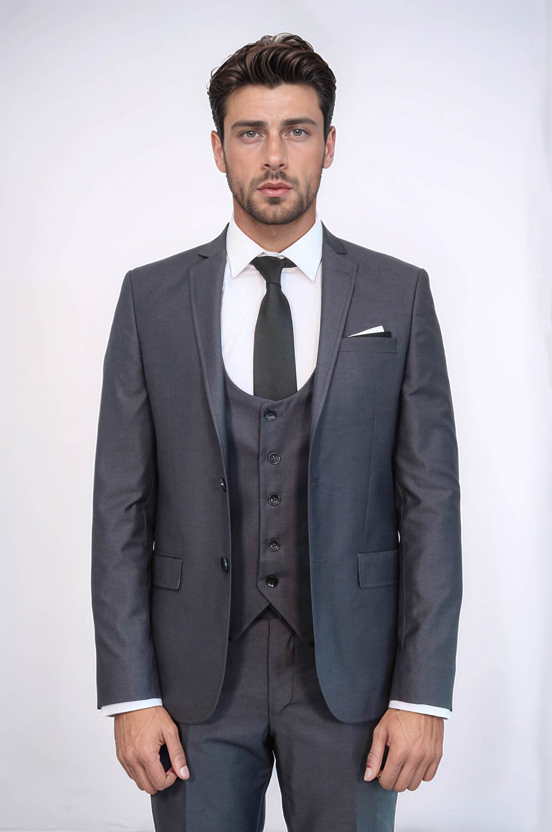 Plain Vested Anthracite Men's Suit | Wessi