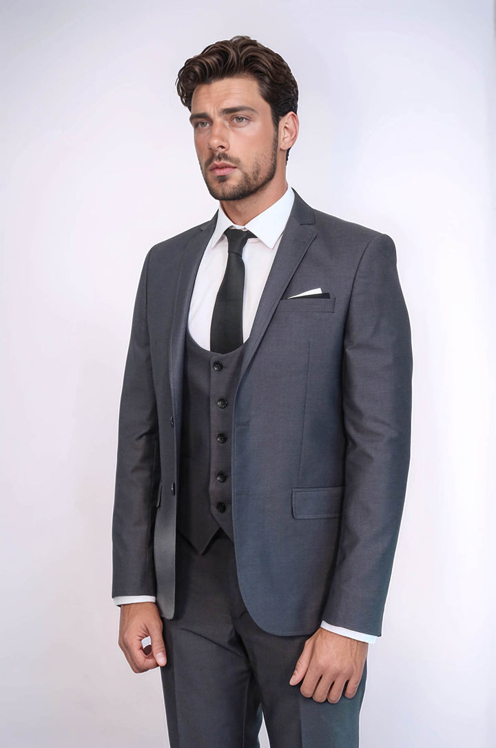 Plain Vested Anthracite Men's Suit | Wessi