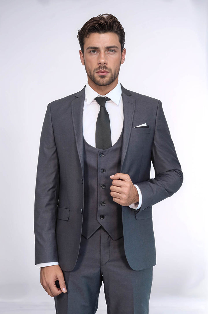 Plain Vested Anthracite Men's Suit | Wessi