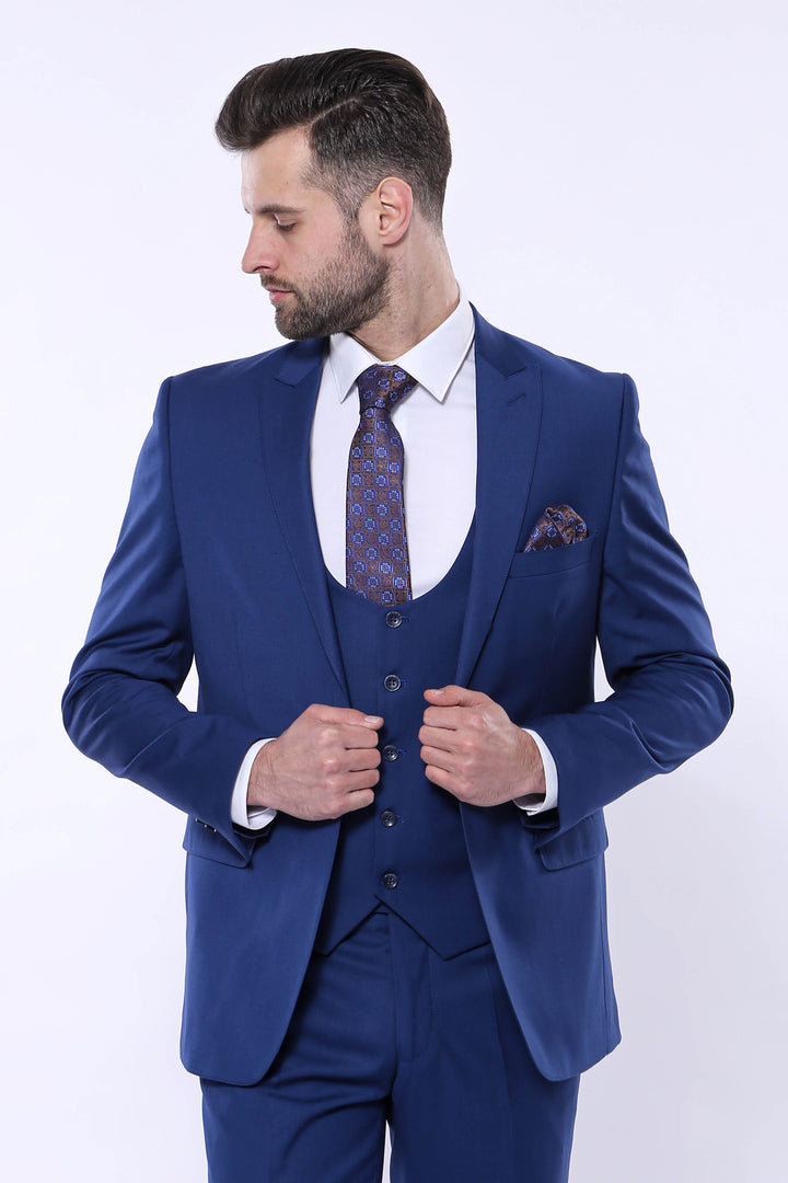 Traje azul marino liso con chaleco - Wessi