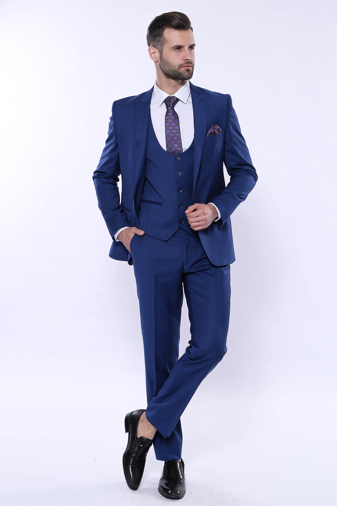 Traje azul marino liso con chaleco - Wessi