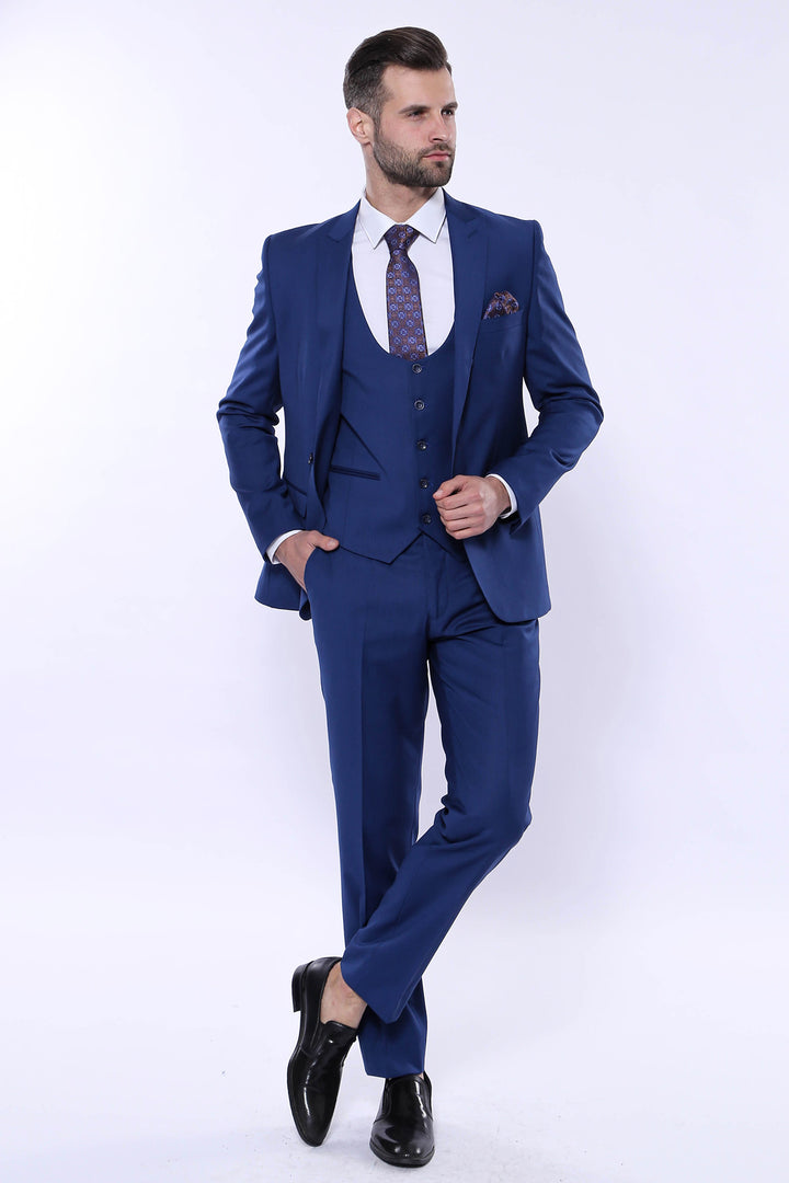 Traje azul marino liso con chaleco - Wessi