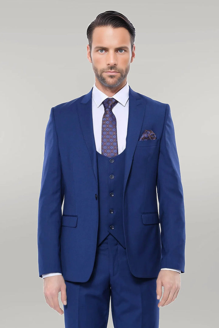 Plain Navy Vested Suit - Wessi