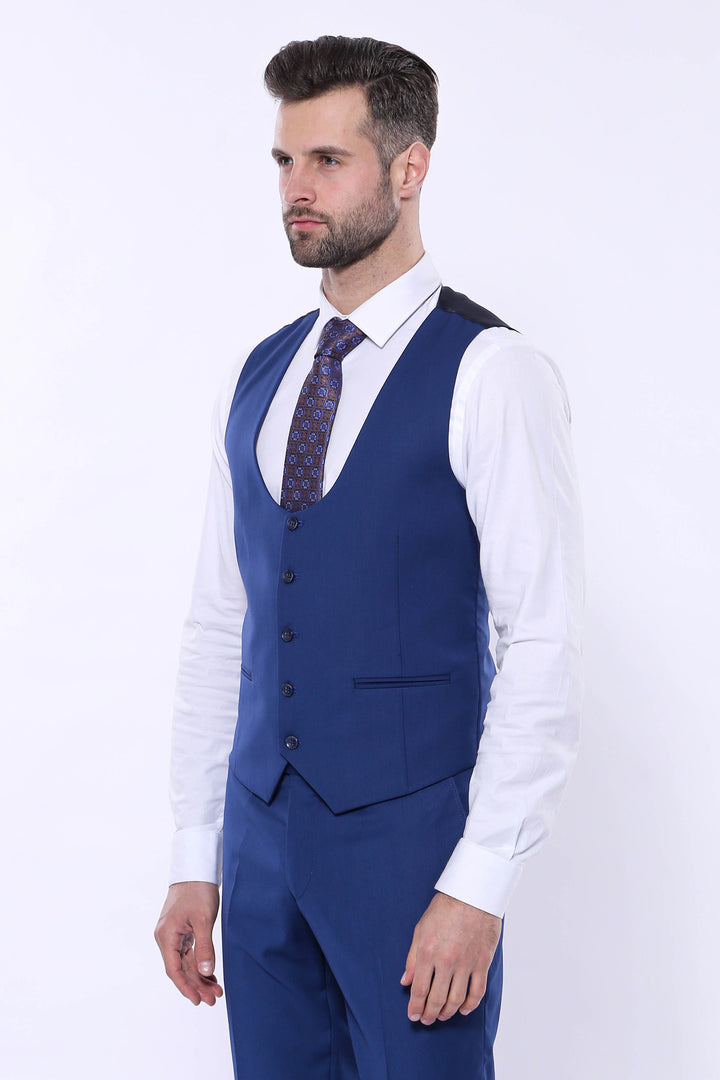 Traje azul marino liso con chaleco - Wessi