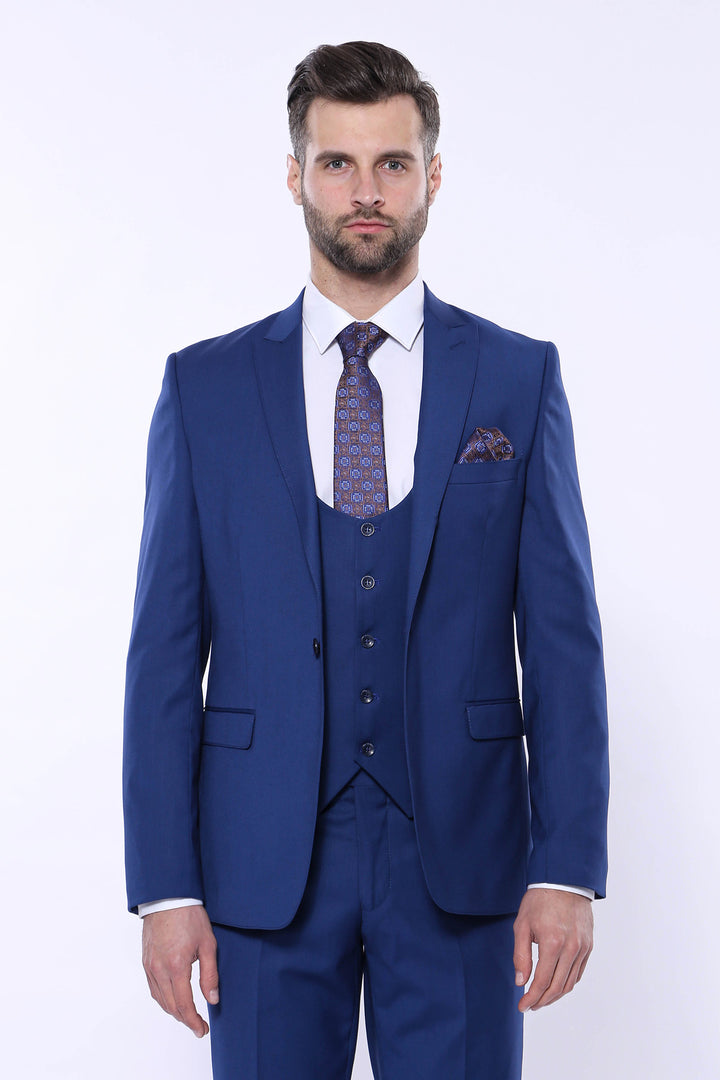 Traje azul marino liso con chaleco - Wessi