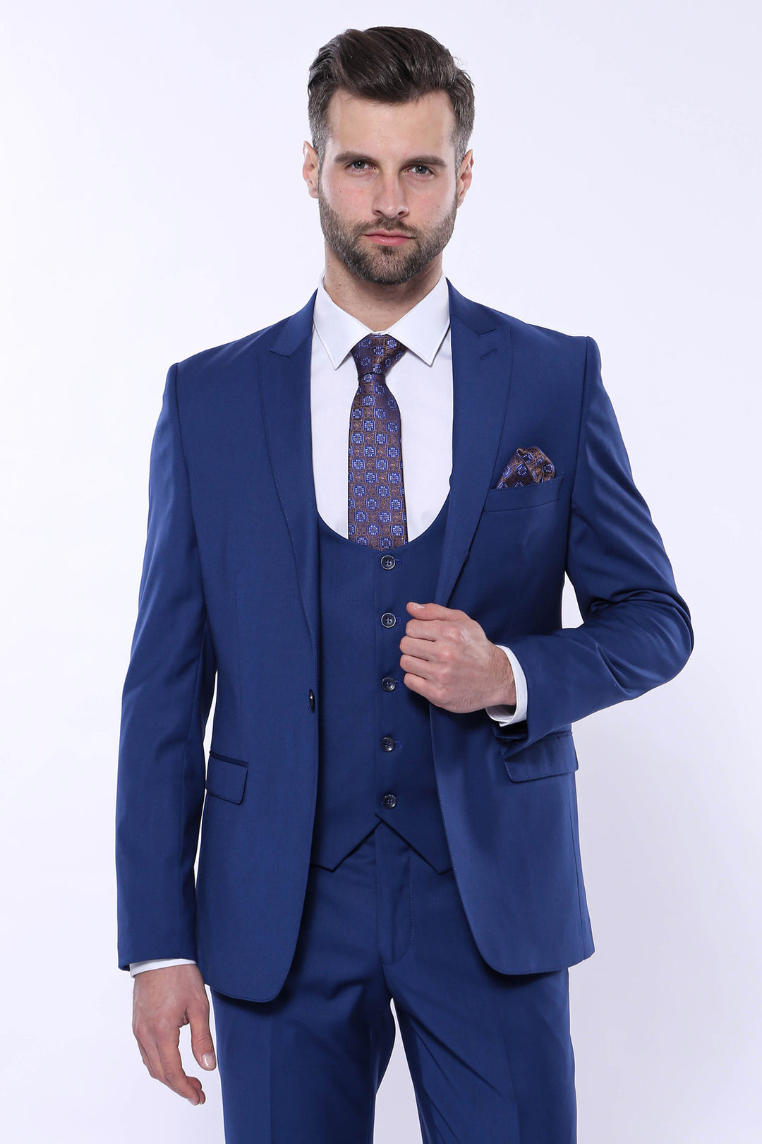 Traje azul marino liso con chaleco - Wessi