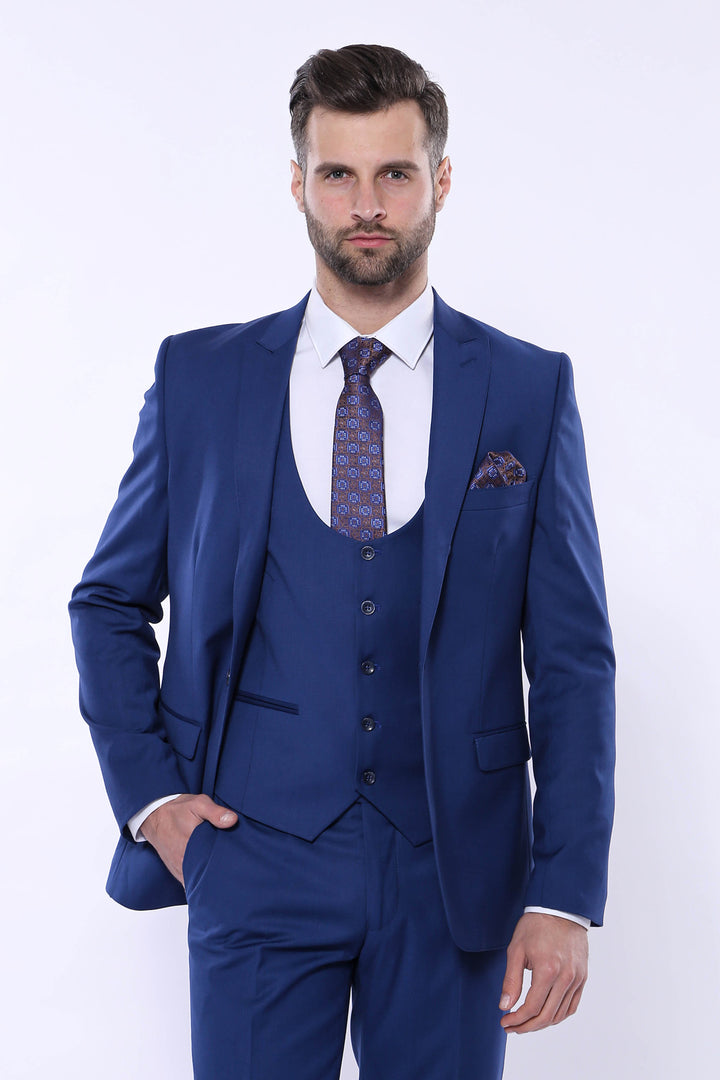 Traje azul marino liso con chaleco - Wessi