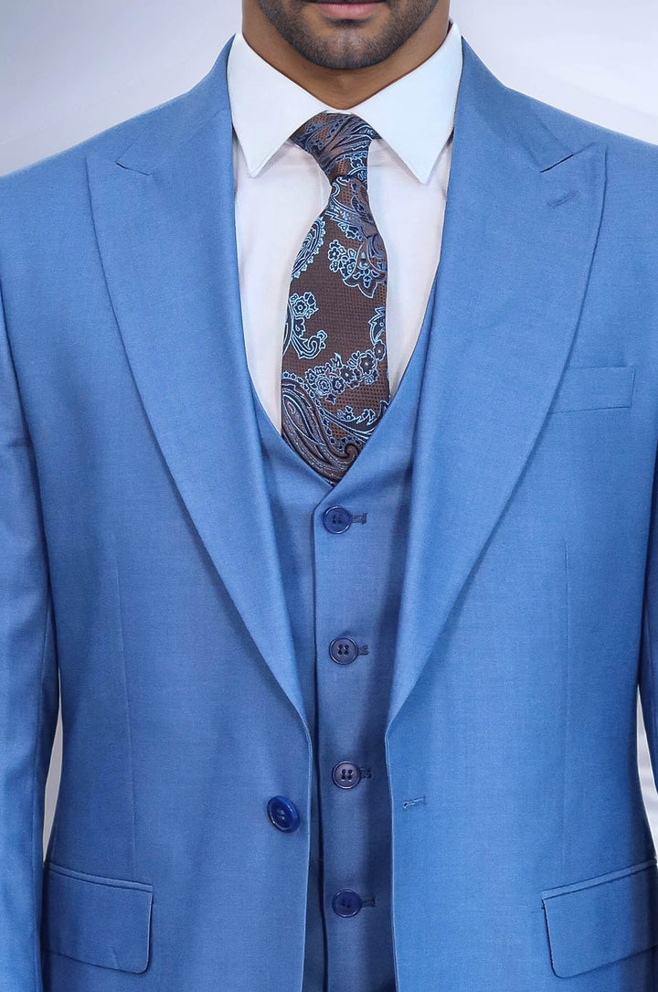 Plain Slim Fit Navy Blue Men Suit - Wessi