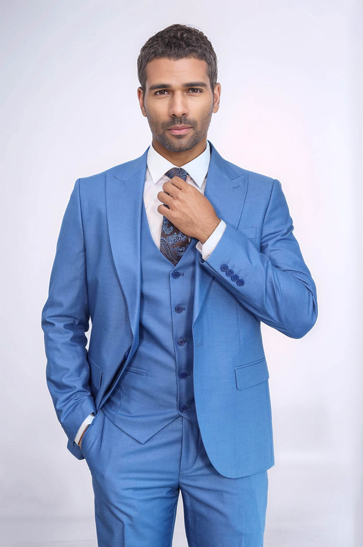 Plain Slim Fit Navy Blue Men Suit - Wessi