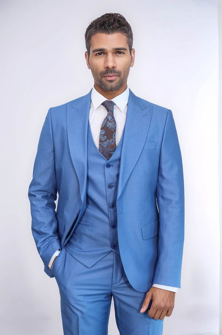 Plain Slim Fit Navy Blue Men Suit - Wessi