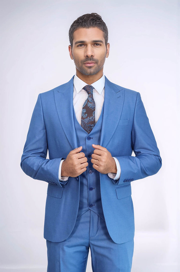Plain Slim Fit Navy Blue Men Suit - Wessi