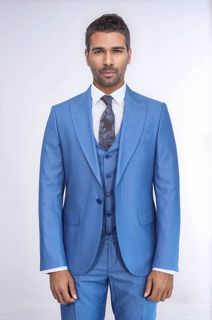 Plain Slim Fit Navy Blue Men Suit - Wessi