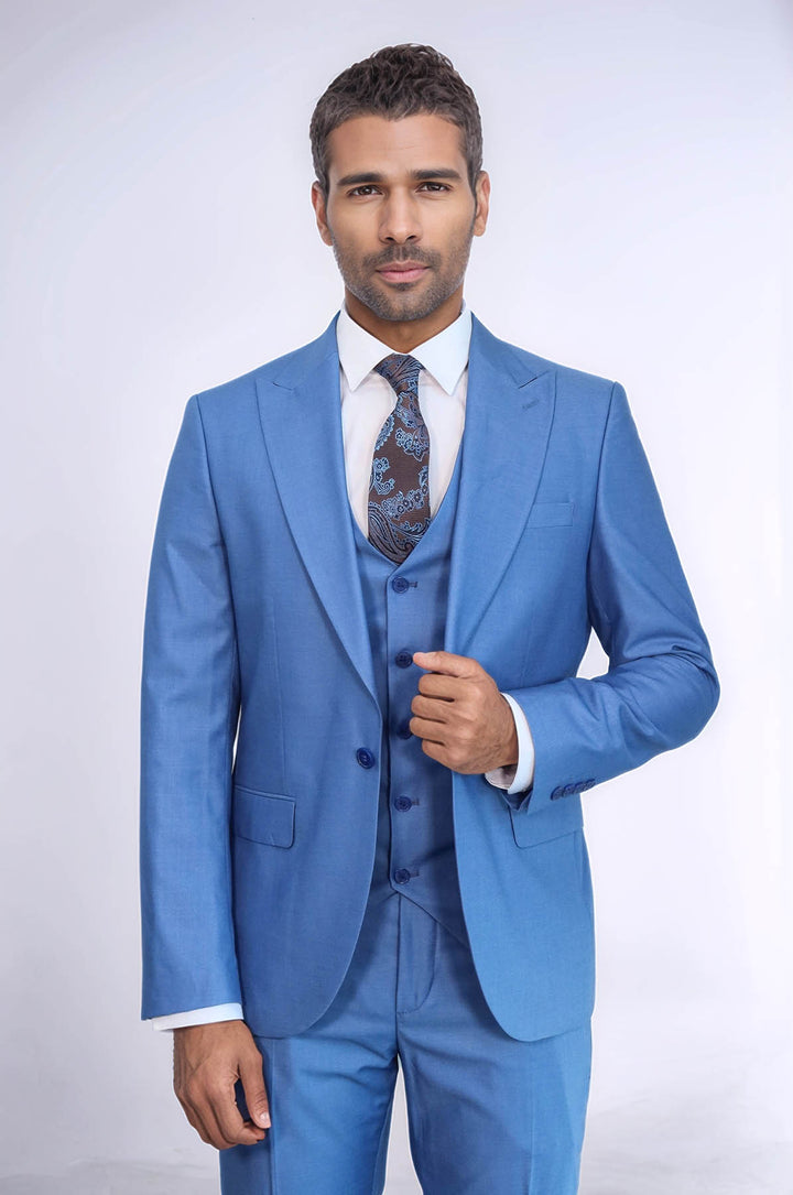 Plain Slim Fit Navy Blue Men Suit - Wessi