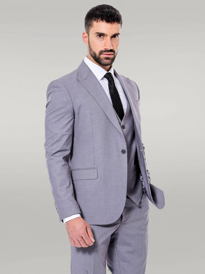 Costume gris uni pour homme avec gilet - Wessi