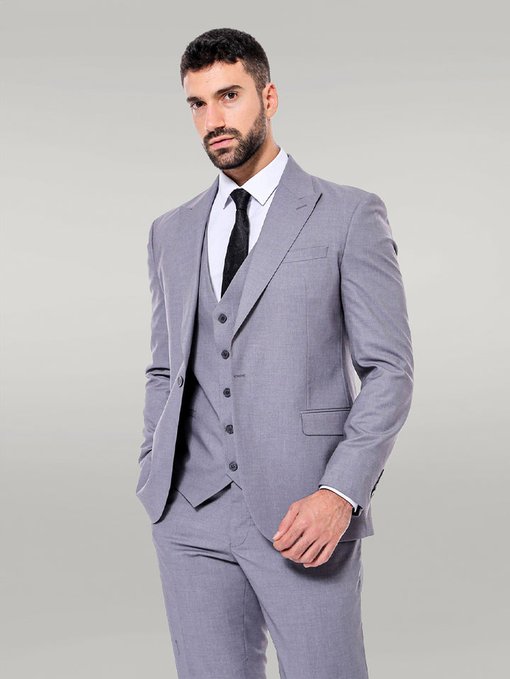 Costume gris uni pour homme avec gilet - Wessi