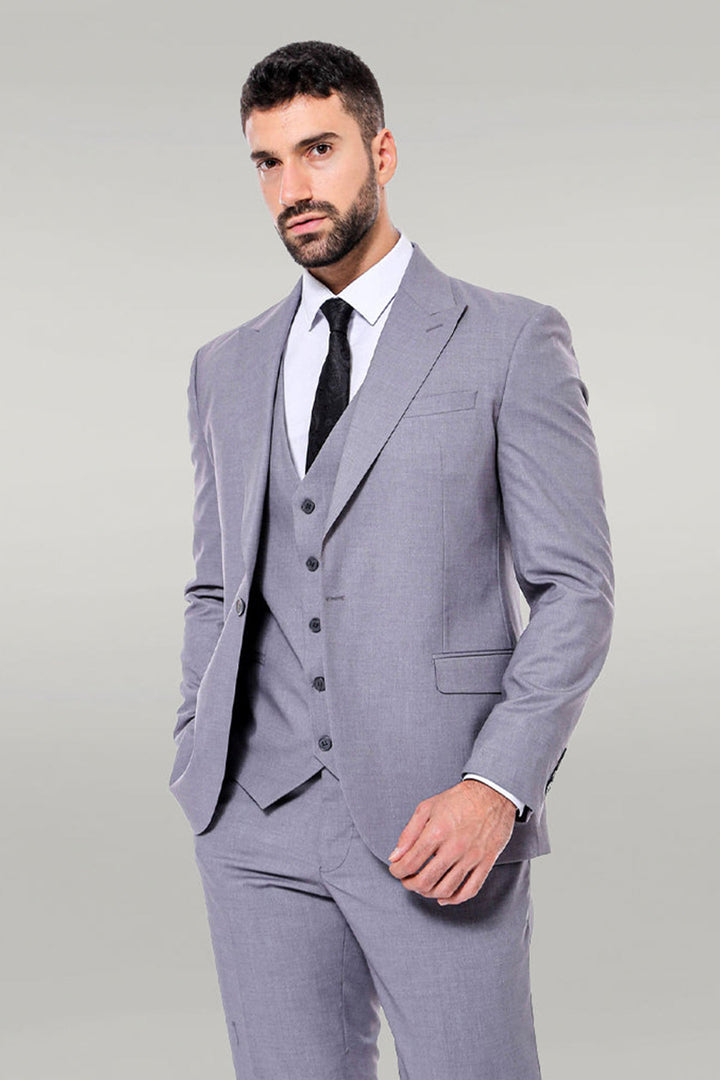 Costume gris uni pour homme avec gilet - Wessi