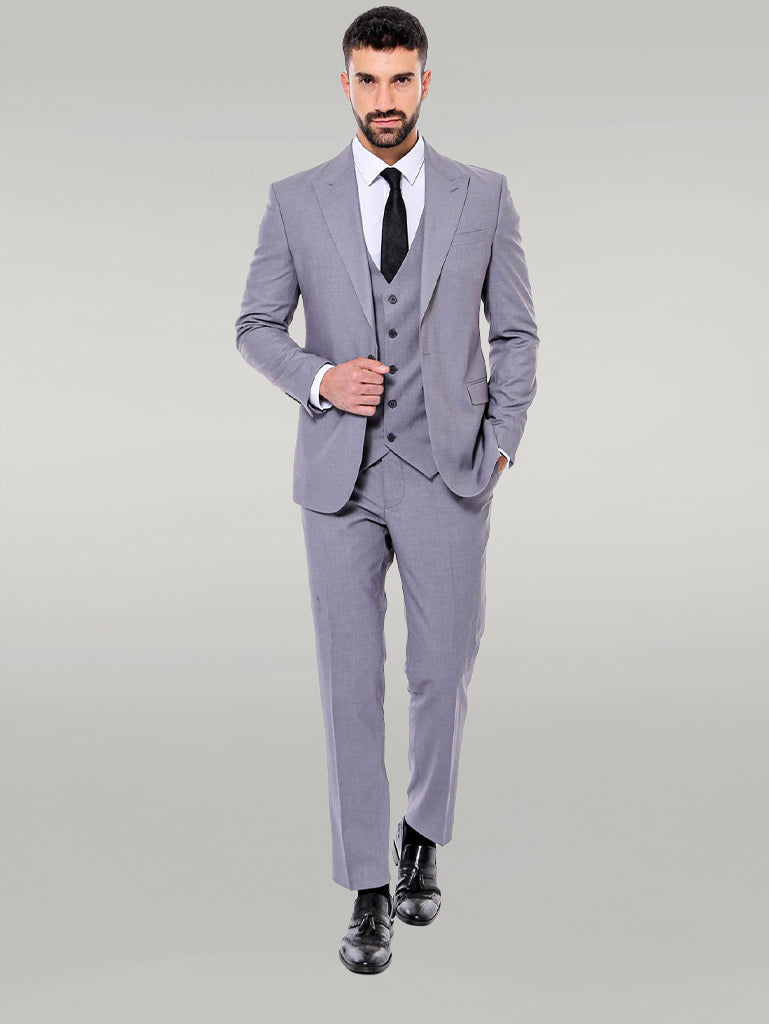 Costume gris uni pour homme avec gilet - Wessi