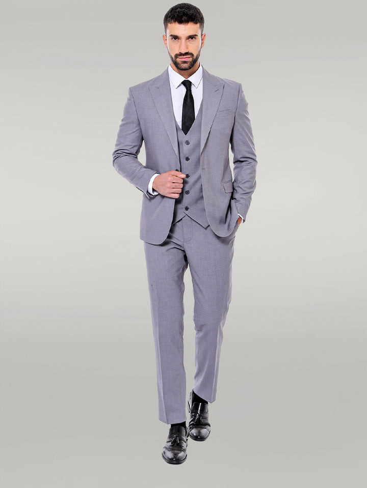 Costume gris uni pour homme avec gilet - Wessi