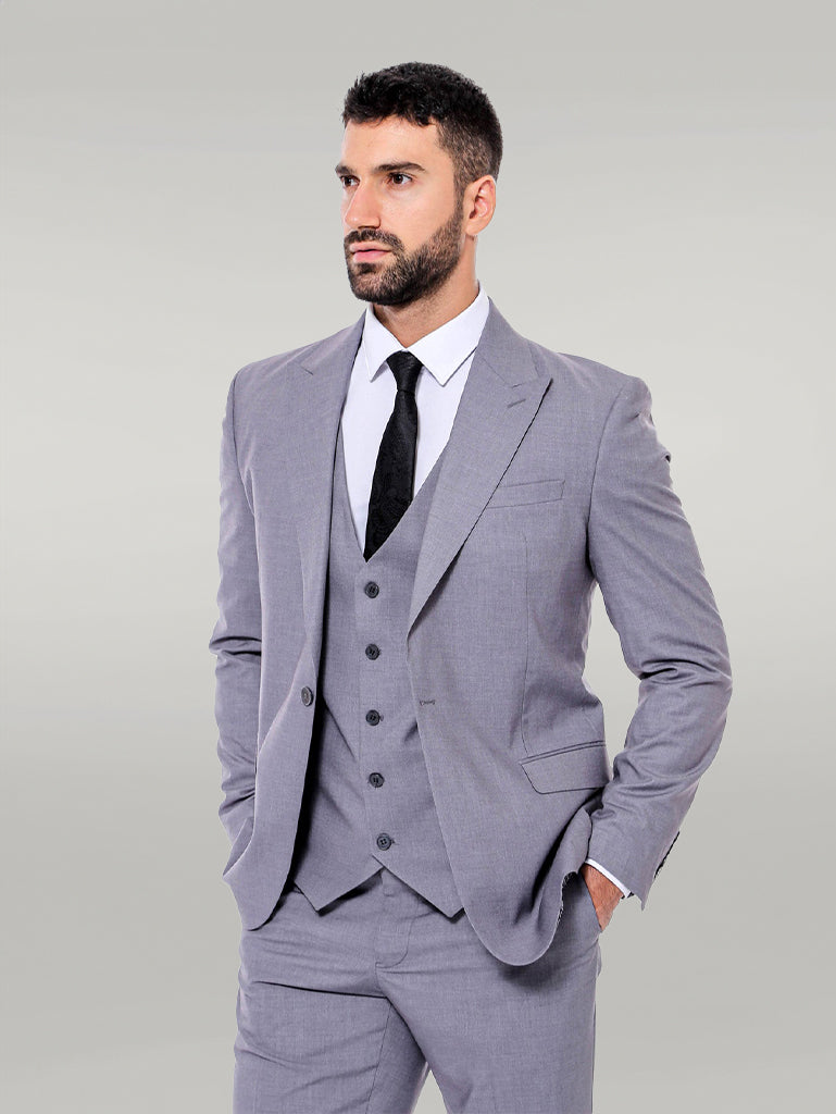 Costume gris uni pour homme avec gilet - Wessi