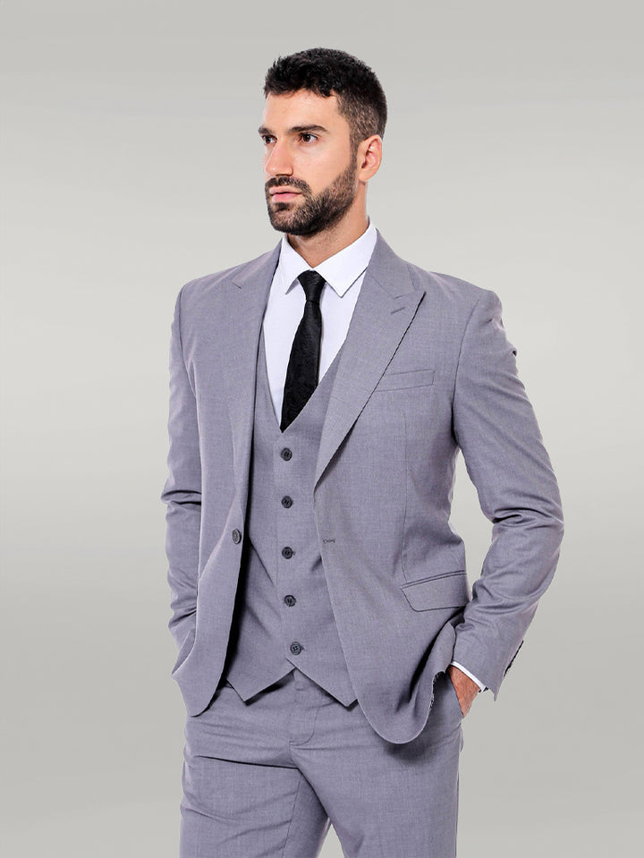 Costume gris uni pour homme avec gilet - Wessi
