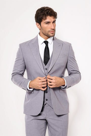 Traje gris liso para hombre con chaleco - Wessi