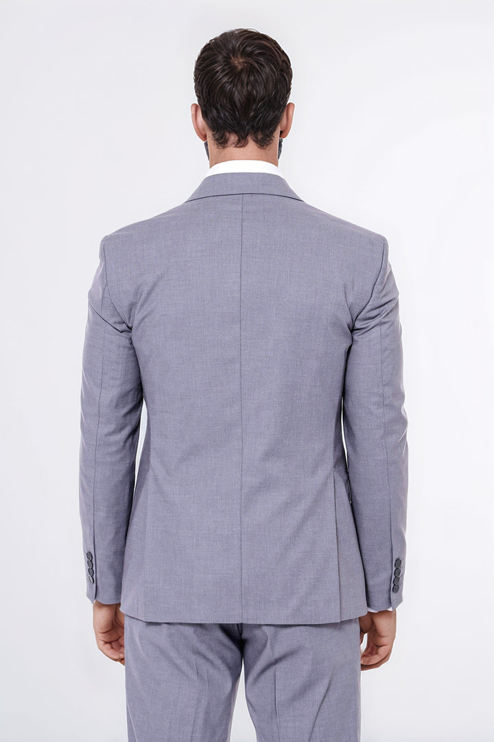 Grey Men's Plain Suit with Vest - Wessi