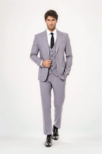 Traje gris liso para hombre con chaleco - Wessi
