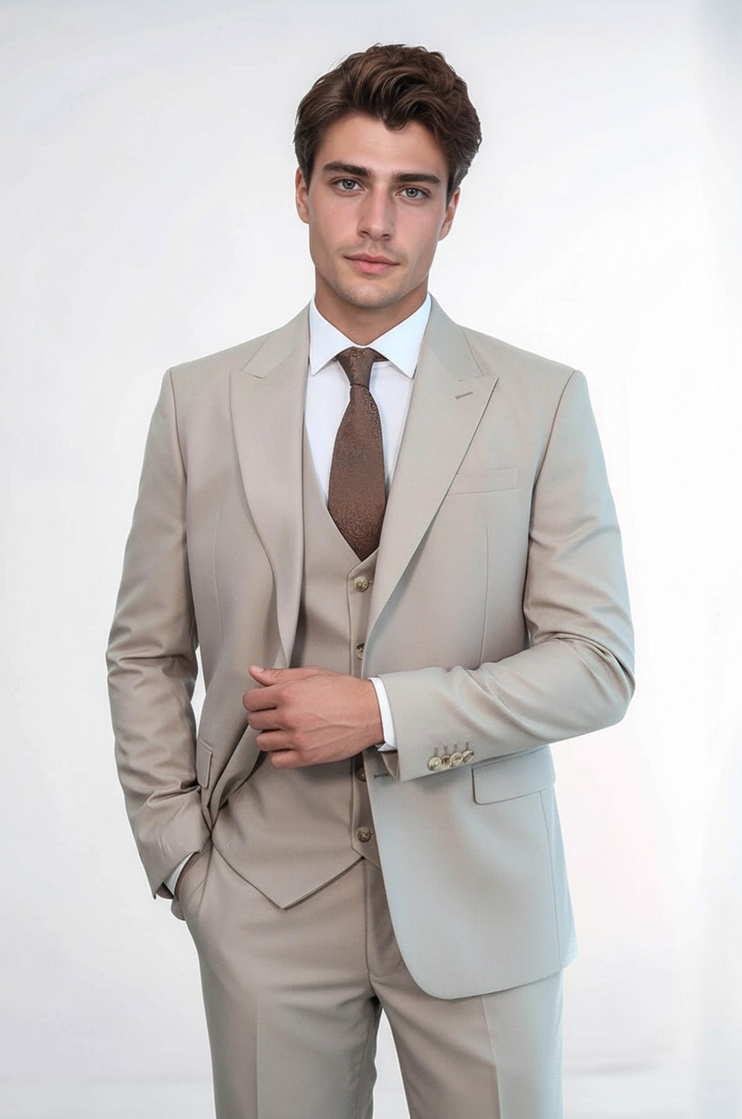Plain Slim Fit Light Brown Men Suit - Wessi