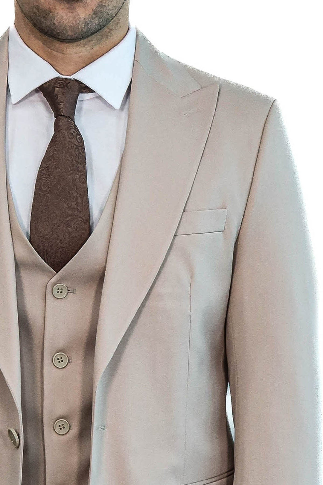 Plain Slim Fit Light Brown Men Suit - Wessi