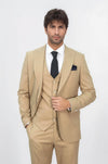 Tan Men's Plain Suit with Vest - Wessi