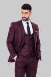 Plain Slim Fit Burgundy Men Suit - Wessi