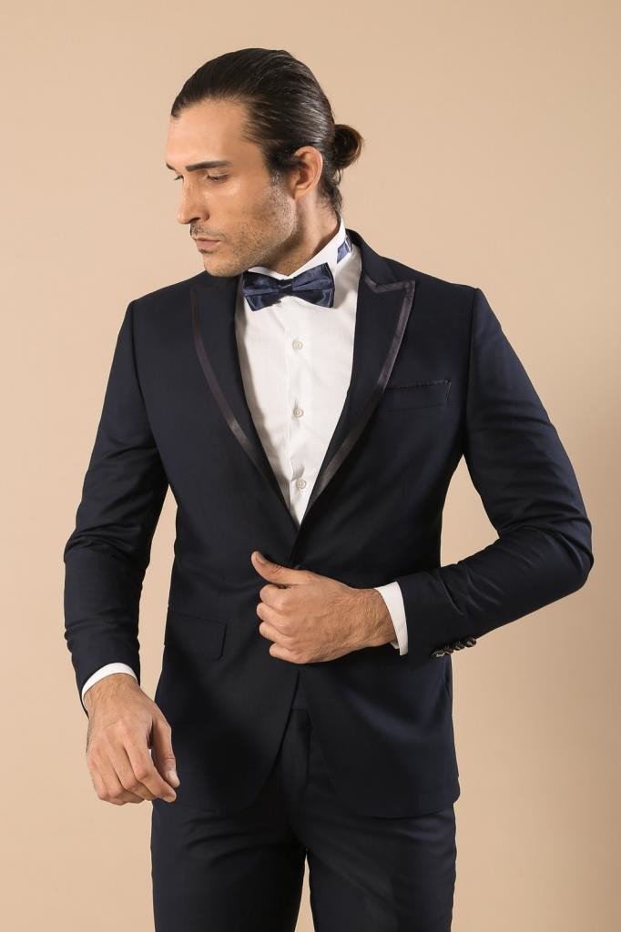 Abito da uomo blu con risvolto rimovibile | Wess