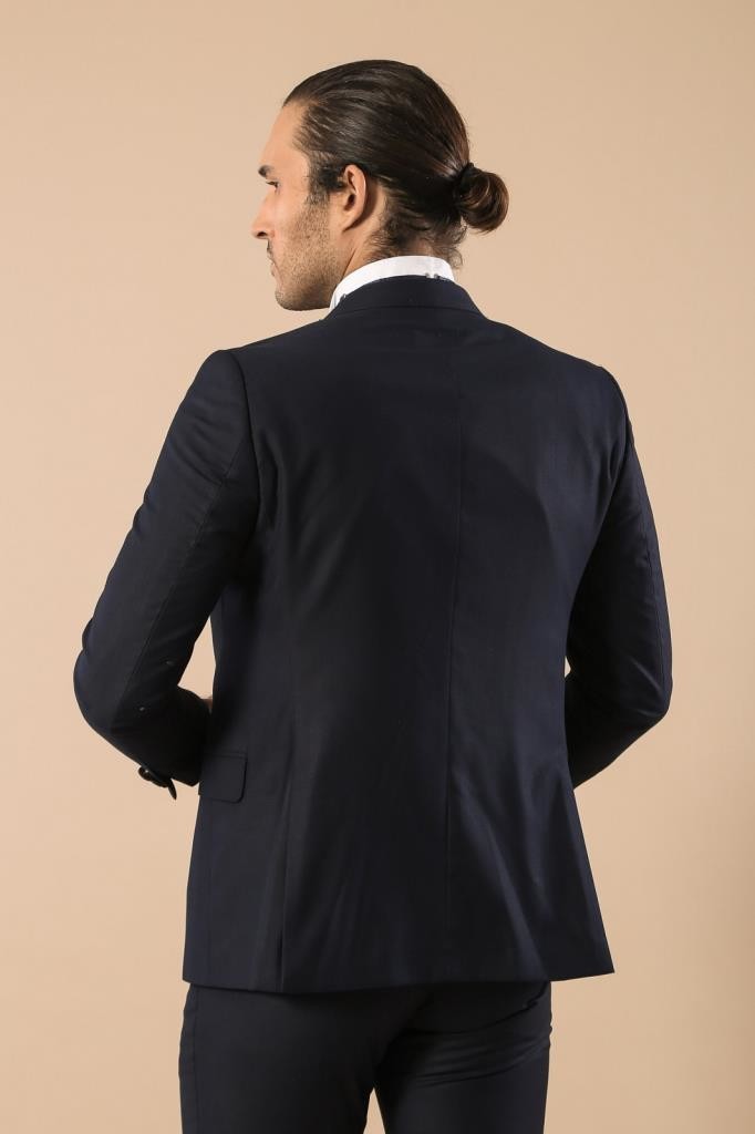 Abito da uomo blu con risvolto rimovibile | Wess