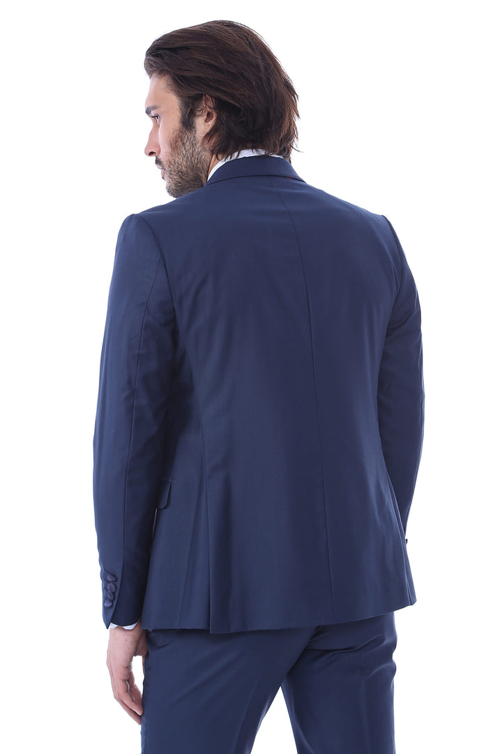 Costume 2 Pièces Col Smoking Passepoil Bleu Marine-Wessi