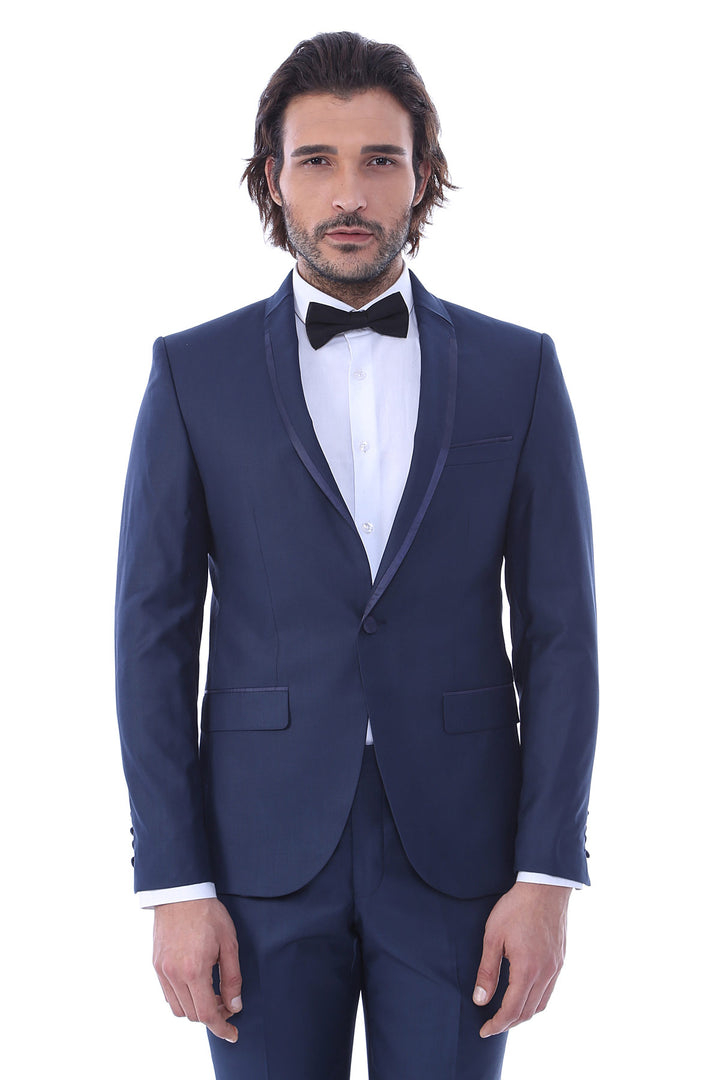 Costume 2 Pièces Col Smoking Passepoil Bleu Marine-Wessi