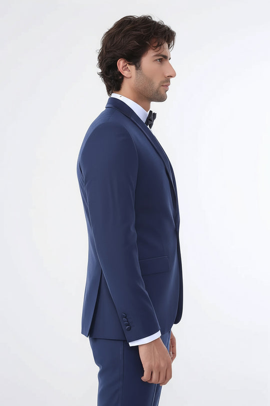 Abito da smoking in 2 pezzi con bordino blu navy-Wessi