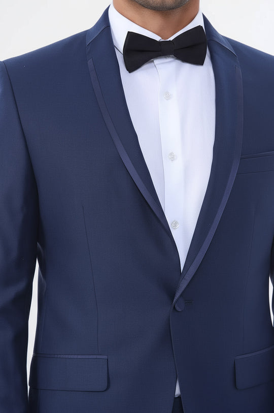Navy Blue Tuxedo Collar Piping 2-Piece Suit | Wessi US40 - EU50 / Blue Navy Blue Tuxedo Collar Piping 2-Piece Suit | Wessi US40 - EU50 / Blue