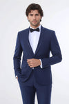 2 Piece Tuxedo Collar Piping Navy Blue Suit-Wessi