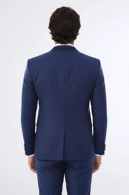 Navy Blue Tuxedo Collar Piping 2-Piece Suit | Wessi US40 - EU50 / Blue Navy Blue Tuxedo Collar Piping 2-Piece Suit | Wessi US40 - EU50 / Blue