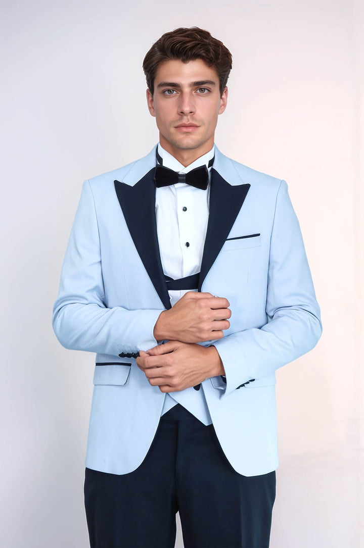 Costume de mariage bleu bébé à motif personnalisé - Wessi