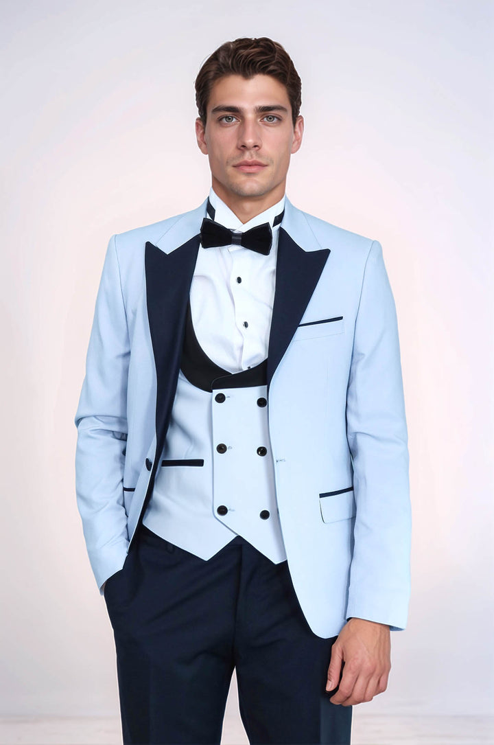 Costume de mariage bleu bébé à motif personnalisé - Wessi