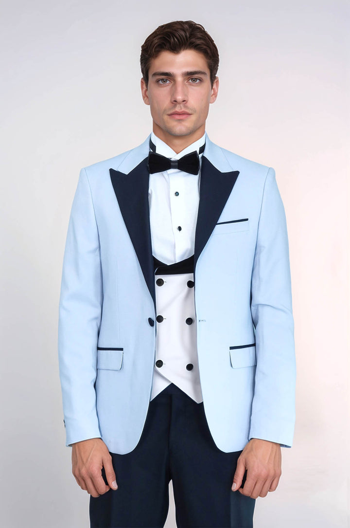 Costume de mariage bleu bébé à motif personnalisé - Wessi