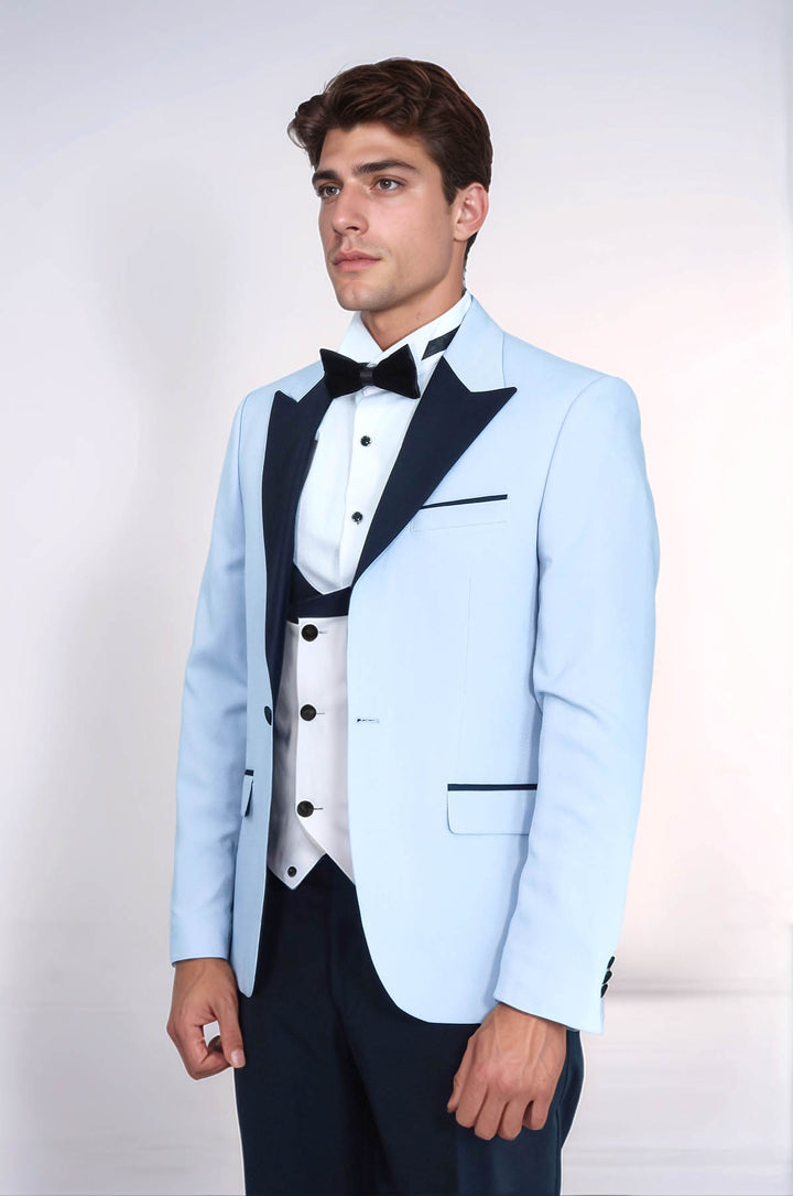 Costume de mariage bleu bébé à motif personnalisé - Wessi