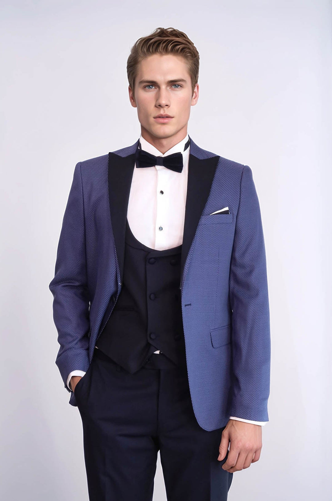 Patterned Blazer Navy Blue Mens Tuxedo - Wessi