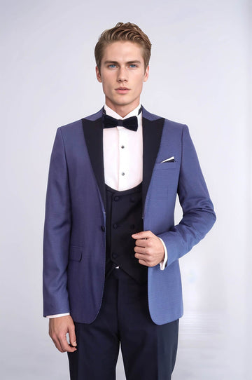 Blazer à Motifs Bleu Marine Smoking Homme - Wessi