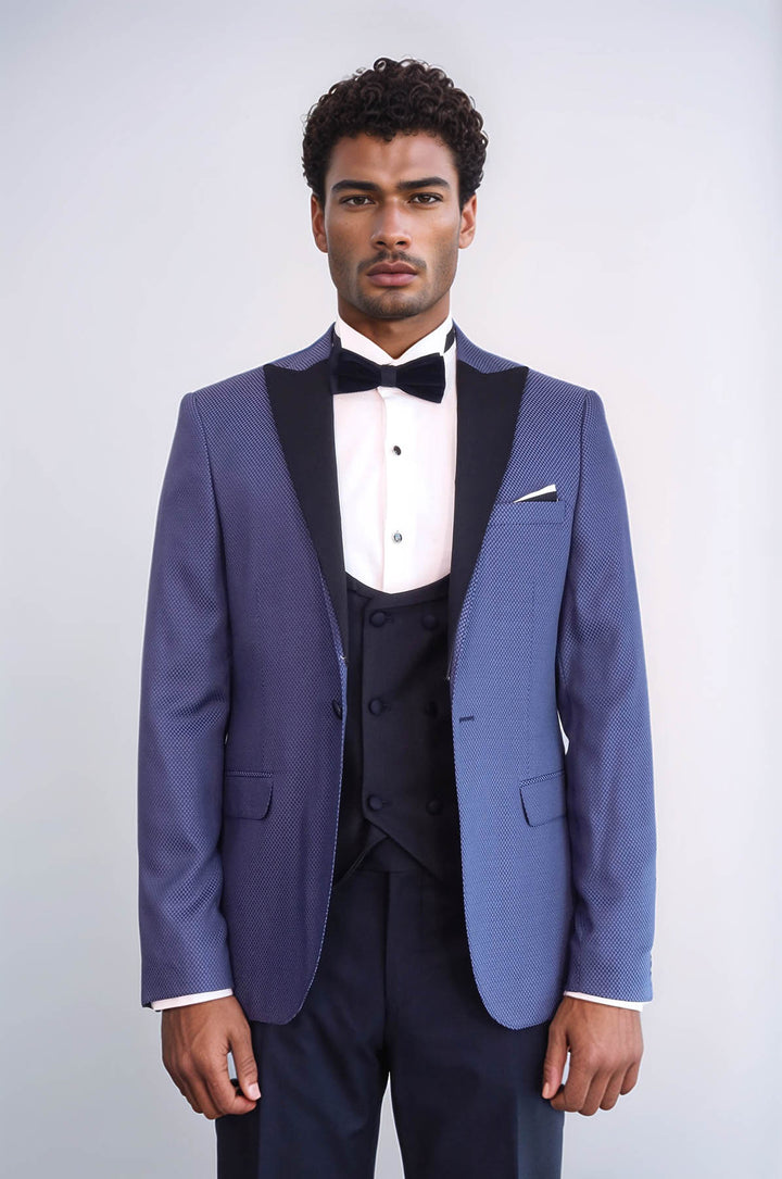 Blazer Estampado Esmoquin Azul Marino Hombre - Wessi
