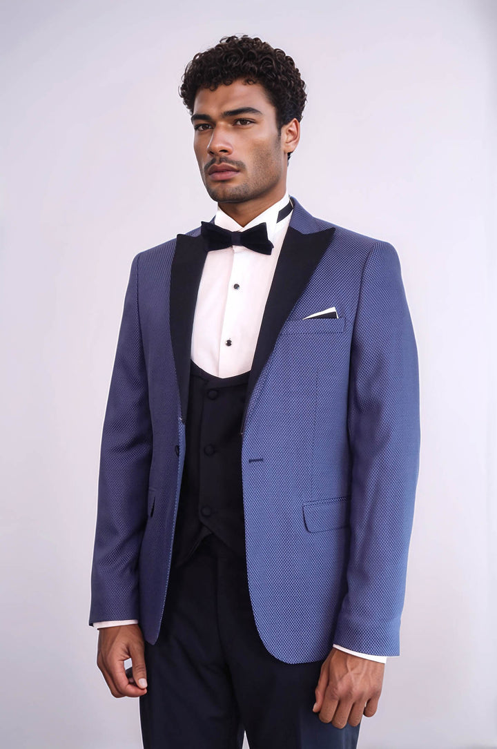Blazer Estampado Esmoquin Azul Marino Hombre - Wessi