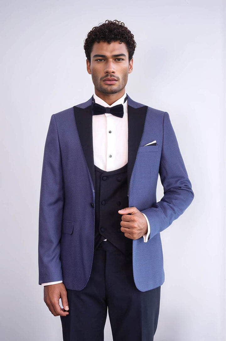 Blazer Estampado Esmoquin Azul Marino Hombre - Wessi
